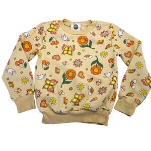 Dot Australia Girls Size 6 Fleece Sweatshirt Beige Orange Flowers Butterflies